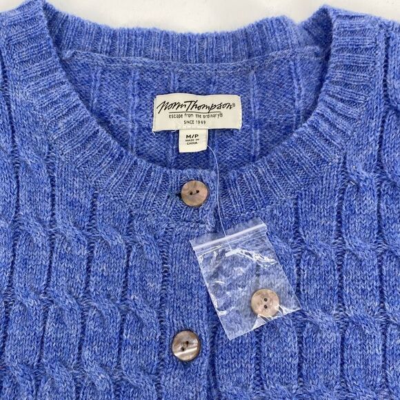 Norm Thompson Women's Cable Knit Wool Blend Cardigan Sweater Blue Medium NWOT - Picture 3 of 12